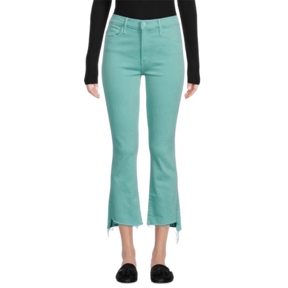 NWOT MOTHER The Insider Crop Step Fray Play Date Denim Jeans Lagoon Green 24 - Picture 1 of 6